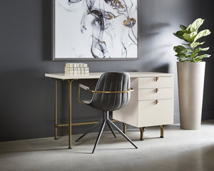 Sunpan Celine Desk - Stylish Cream Finish with Antique Brass Accents, Perfect for Elegant Workspaces