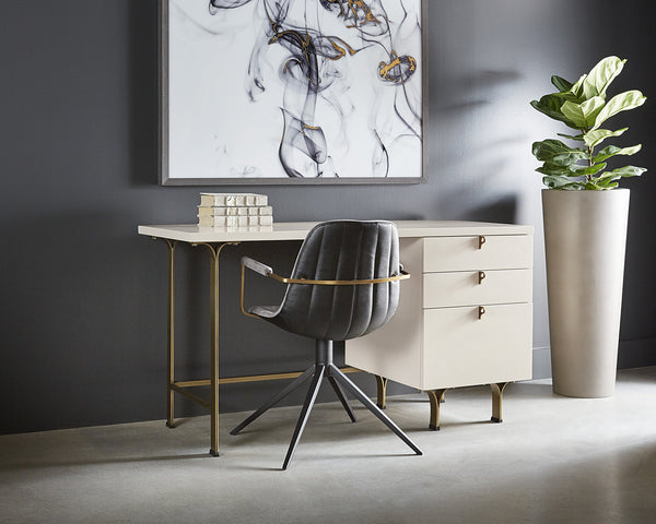 Sunpan Celine Desk - Stylish Cream Finish with Antique Brass Accents, Perfect for Elegant Workspaces