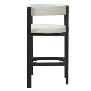 English Elm Bar Stools Set of 2 Rubberwood Barrel Back Counter Height Kitchen Island Seating Beige+Black N771P375076B