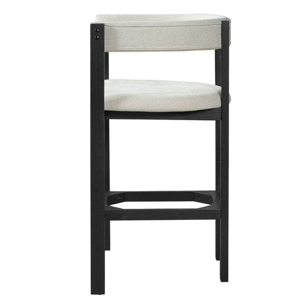 English Elm Bar Stools Set of 2 Rubberwood Barrel Back Counter Height Kitchen Island Seating Beige+Black N771P375076B
