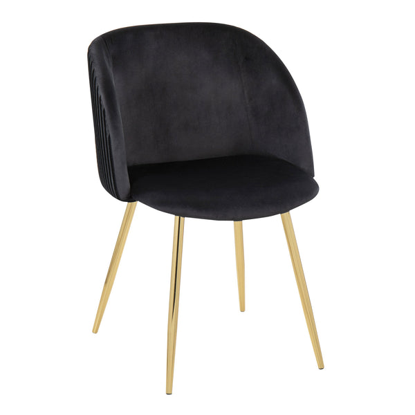 English Elm Fran Pleated Contemporary Velvet Dining Chair with Gold Metal Legs, Padded Bucket Seat, Set of 2 Black B202P223528