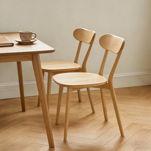 English Elm Solid Natural Wood Mid-century Dining Chairs Curved Back Upholstered Seat Set of 2 W3204P429362