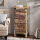 Christopher Knight Home® Boho Handmade 5-Drawer Chest with Recycled Wood, Intricate Carvings & Distressed Finish - Ample Storage Space