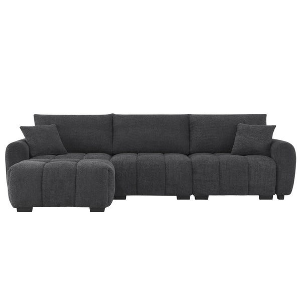 English Elm [video] Boucle L-shape Modular Sectional with Ottoman Four Seat Living Room Sofa N723S0008B