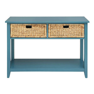 English Elm Teal Console Table With Stylish Storage, Two Drawers & Bottom Shelf For Narrow Spaces, Modern Design B062P189201-GIGA