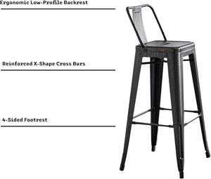 English Elm Modern Lightweight Metal Barstools Set Of 2 – Distressed Black Bucket Back Design For Stylish Comfort B347P349388