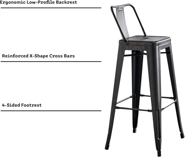 English Elm Modern Lightweight Metal Barstools Set Of 2 – Distressed Black Bucket Back Design For Stylish Comfort B347P349388