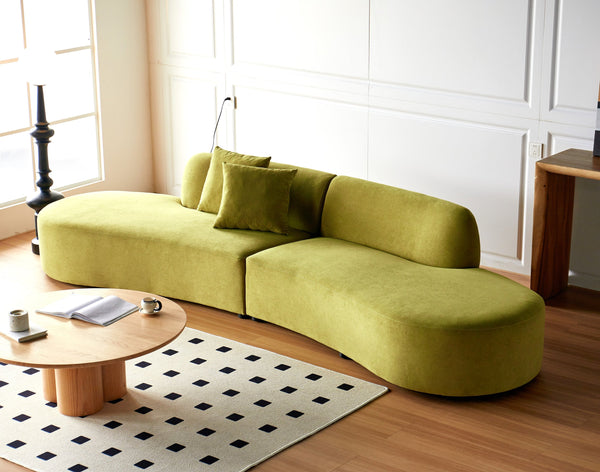 English Elm 132" Curved Sofa with Velvet Upholstery, Luxurious 6-Seater Half Moon Design for Modern Spaces Olive Green B2735S00029