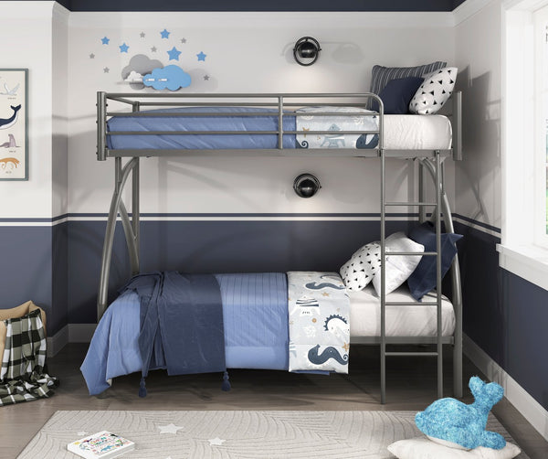 English Elm Gray Metal Twin-Over-Full Bunk Bed with Modern Lines, Space-Saving Youth Bedroom Centerpiece, Easy Assembly Gray 76.25 L x 45.25 W x 7.75 H B011P248592
