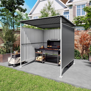 English Elm 6x6ft Outdoor Hardtop Metal Lean to Gazebo for Patio Grill Storage and Backyard W3213P458079