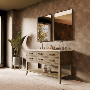 English Elm Grey Oak Double Bath Vanity With White Quartz Top & Mirrors - Modern Design, Ample Storage Solution B2731S01638