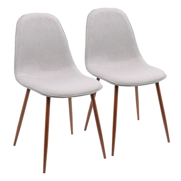 English Elm Mid-century Modern Dining Chairs Walnut Legs Grey Upholstered Seat Set of Two B202P223871