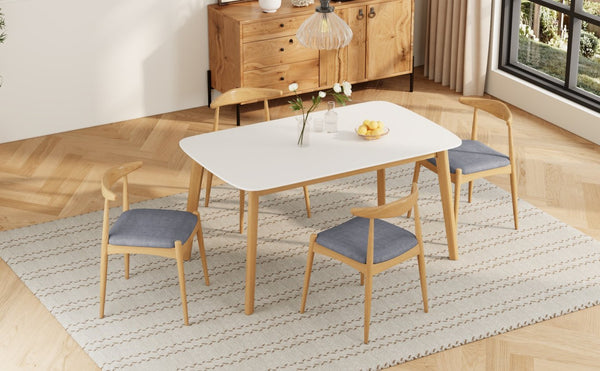 English Elm 5-piece Mid-century Modern Dining Set Rubberwood Table Splayed Legs Cushioned Chairs Gray,White Oak N759S002002L