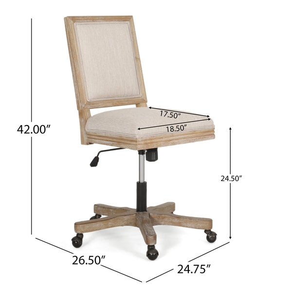 English Elm Christopher Knight Home® - SWIVEL&LIFT Rustic Beige Office Chair with Fabric Upholstery, Rubberwood Frame, Adjustable Swivel 71886.00FBGENTL