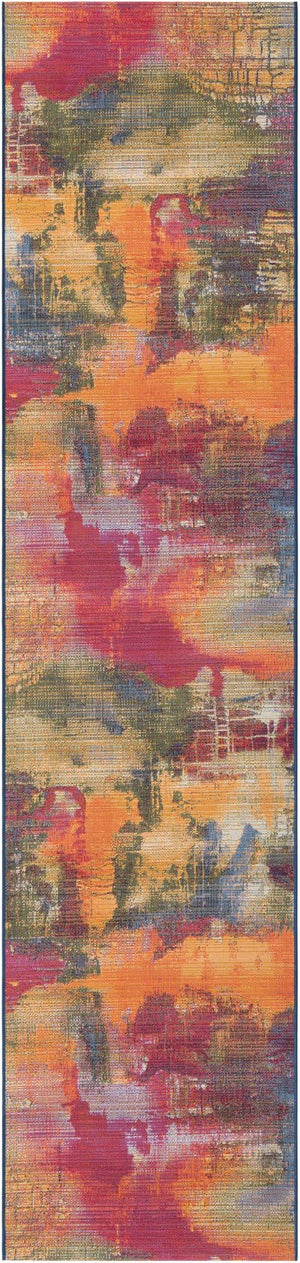 Unique Loom Outdoor Modern Azera Machine Made Abstract Rug Multi, Blue/Brown/Cream/Gold/Green/Navy Blue/Red/Orange 2' 7" x 12' 0"