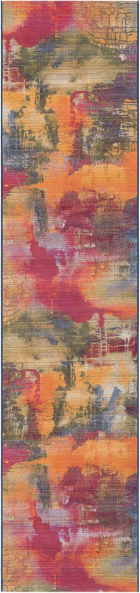 Unique Loom Outdoor Modern Azera Machine Made Abstract Rug Multi, Blue/Brown/Cream/Gold/Green/Navy Blue/Red/Orange 2' 7" x 12' 0"