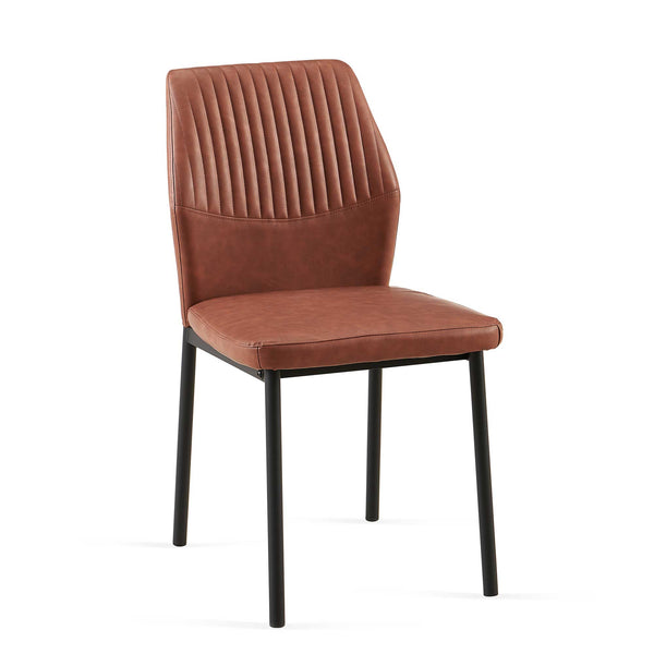 English Elm Brown PU Leather Dining Chairs Set of 4 — Modern Armless Faux Leather Side Chairs with Metal Legs, Upholstered Comfort for Kitchen, Dining, Office (4) W1164P195158