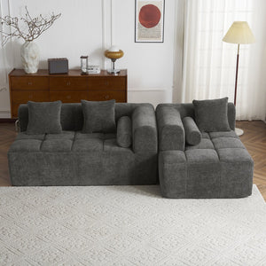 English Elm 101.2" Modern Sectional Sofa Full-Compressed Modular Couch with Deep Seating, Tufted Chenille Fabric, Pillows Included Grey N719S001890E