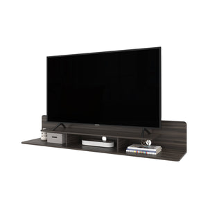 English Elm Dragon Floating TV Stand Wall-Mounted 71" Stained Walnut with Open Shelves Scratch-Resistant Surface B128P387085