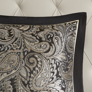 English Elm 12 Madison Park Aubrey 12-Piece Queen Comforter Set Paisley Jacquard with 200TC Cotton Sheets, Gold Accents Black 18.9 L x 24.02 W x 16.93 H B035128821