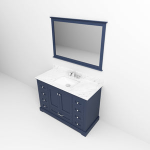 English Elm Navy 48" Single Bath Vanity with Carrara Marble Top, Scratch-Resistant Surface, Chrome Faucet & 46" Mirror B2731S01238