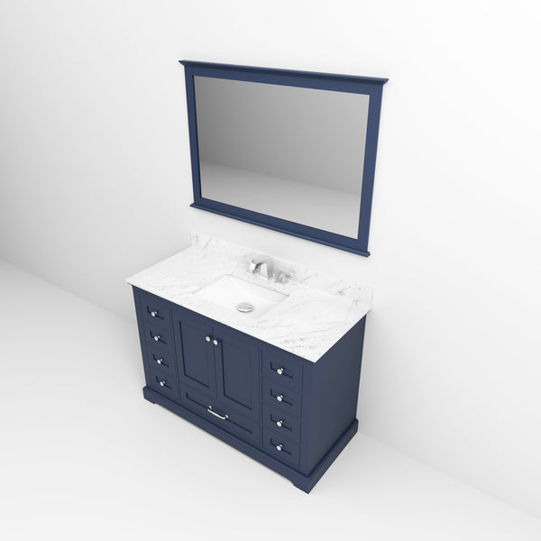 English Elm Navy 48" Single Bath Vanity with Carrara Marble Top, Scratch-Resistant Surface, Chrome Faucet & 46" Mirror B2731S01238