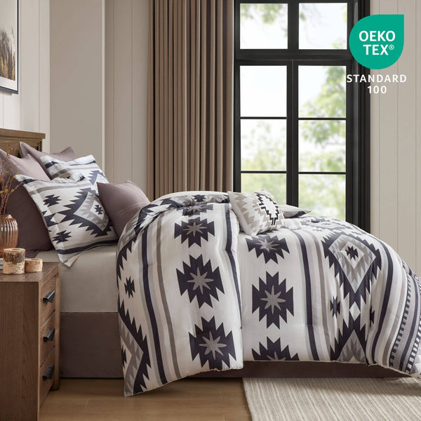 English Elm 8-piece King Comforter Set Herringbone Weave Embroidered Bedding with Euro Shams B035P482959