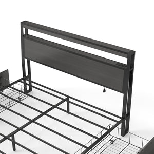 English Elm Queen Metal Platform Bed with Rgb Led Headboard Charging Station and Underbed Storage T3963P483012