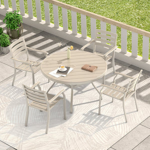 English Elm 5-Piece Outdoor Patio Dining Set – Stylish Round Metal Table & 4 Stackable Chairs For Gardens, Decks W213S00054