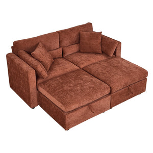 English Elm Yr2169bg-2p-2ot,lr,right,arm,ot*2 Chenille Fleece Right Arm Sectional Piece with Spring Support Brown W308S00182