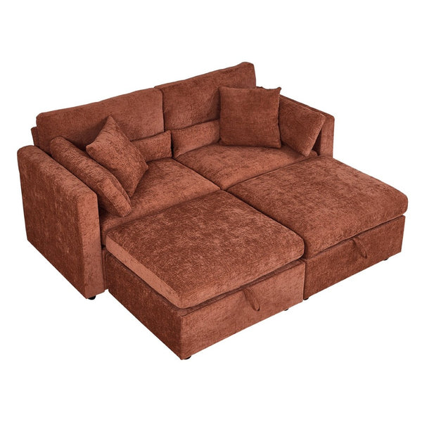 English Elm Yr2169bg-2p-2ot,lr,right,arm,ot*2 Chenille Fleece Right Arm Sectional Piece with Spring Support Brown W308S00182