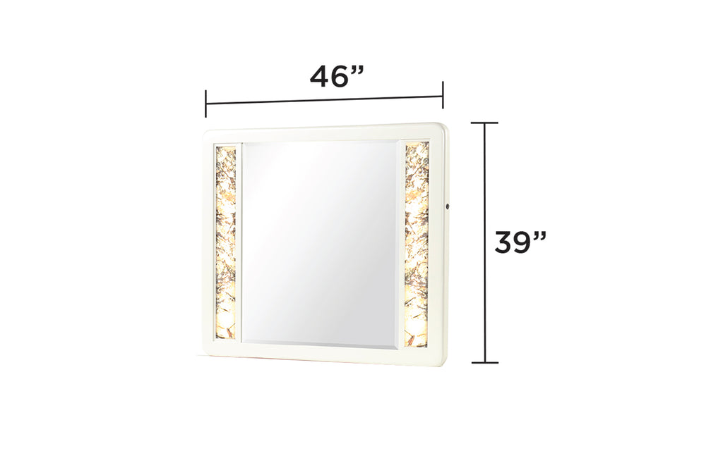 English Elm La Pierre Modern Style Mirror with Wood Frame, Gold LED Edge Lighting, Beige Finish for Bedrooms B009P270814