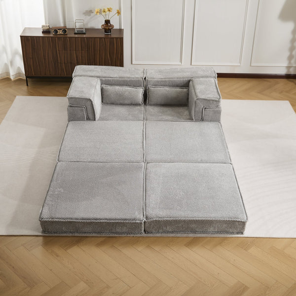 English Elm Compression Modular Floor Sofa Bed - Versatile, Soft Circle Fleece 2-Seater With Ottoman, No Tools Needed! W3723S00028