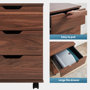 English Elm 3-Drawer Mobile Filing Cabinet with Lockable Casters, Durable Waterproof Wood Grain Organizer for Office Brown T3623P380703