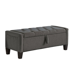 English Elm Ottoman Storage Bench Tufted Linen Upholstered Entryway Seat with Lift Top Shelf Dark Gray W2186P469998