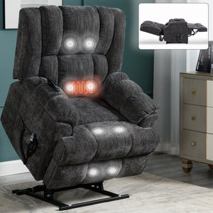 English Elm Dual Motor Power Lift Recliner Chenille Chair with Massage Heat and Infinite Positions Grey W3224P288492