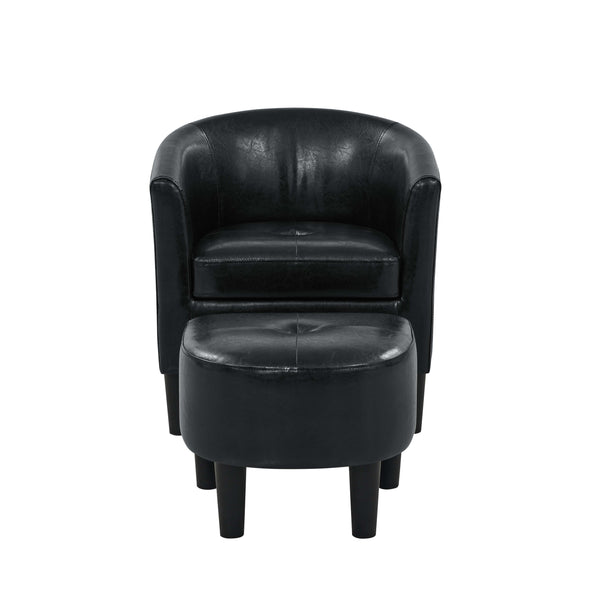 English Elm PU PU Leather Barrel Chair with Ottoman Modern Faux Leather Accent Seat Set Kiln-Dried Wood Frame, Rounded Back for Comfort and Stylish Living Room Appeal Black PU B343P317238