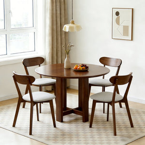 English Elm Solid Natural Wood Mid-century Dining Chairs Curved Back Upholstered Seat Set of 2 W3204P429363