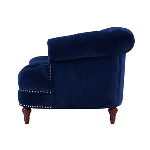 English Elm La Rosa Victorian Chesterfield Sofa Tufted Velvet with Nailhead Trim Formal Seating Navy Blue B2719P238187