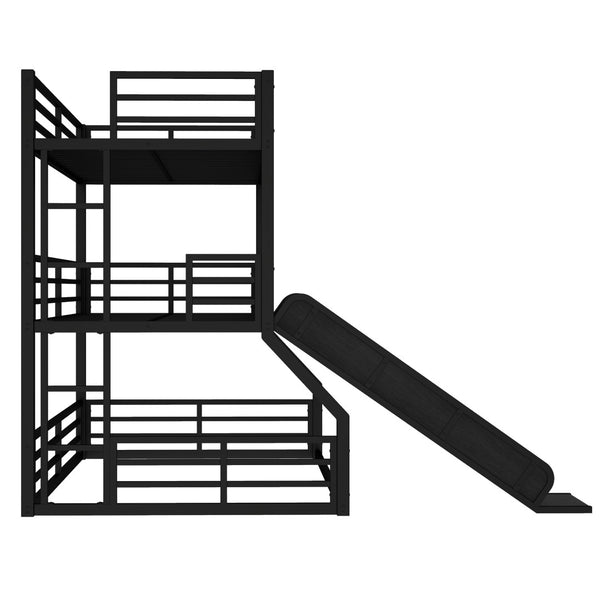 English Elm Twin Bunk Bed With Slide - Metal Triple Bunk For Kids, Heavy-Duty, Noise-Reduced, Safety Guardrails W1580S00173-GIGA