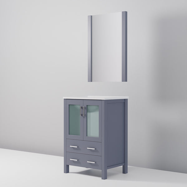 English Elm Dark Grey Bath Vanity Set With White Ceramic Top, Mirror & Smart Storage For Compact Spaces B2731S00720
