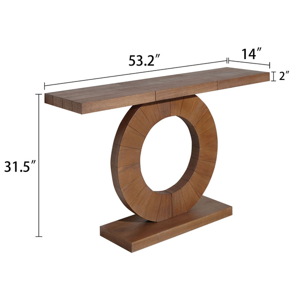 English Elm 53.2in Modern Minimalist Wooden Console Table with Circular Base, Engineered Wood, Sleek Entryway Accent W2729P270750