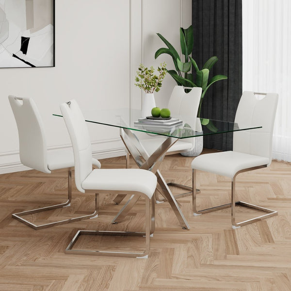 English Elm Modern Faux Leather Dining Side Chairs with Chrome Legs Ergonomic Set of 2 W210127287