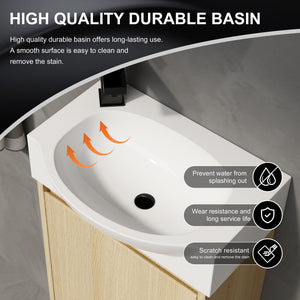 English Elm 16" Bathroom Vanity Sink Combo for Small Spaces — Compact Engineered Wood Cabinet with Ceramic Basin, Moisture-Resistant Finish and Hidden Handle, Easy Assembly Oak W1972P190339