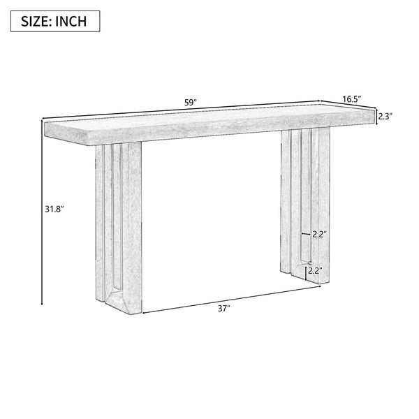 English Elm U_style Oak Veneer Console Table Sculptural Cutout Sides for Entryway or Hallway N711P241282M