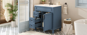 English Elm 30" Bathroom Vanity With Elegant Ceramic Sink – French-Inspired Design, Soft-Close Drawers & Storage N710P323328C