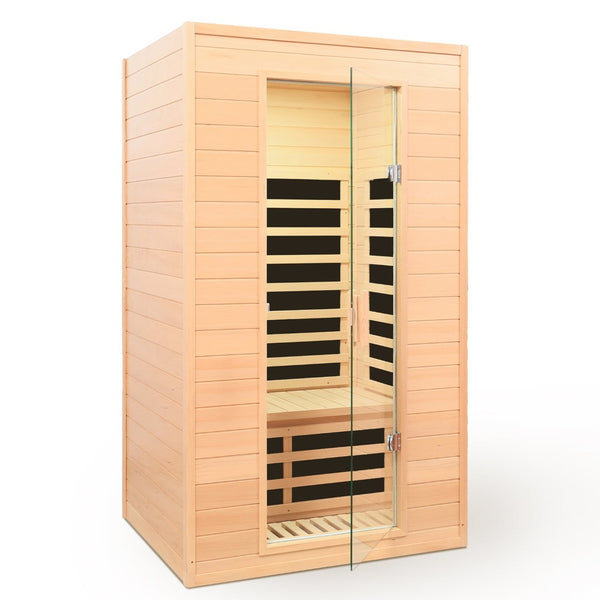 English Elm Hemlock Wood Two Person Far Infrared Indoor Sauna with Bluetooth and Led Lighting W632S00016