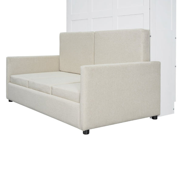 English Elm Full Size Murphy Wall Bed with Integrated Linen Sofa for Studio or Guest Room White LP000890AAK-1