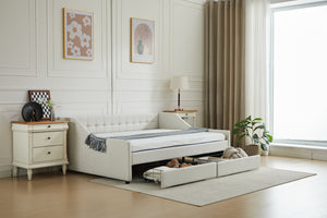 English Elm aybed Velvet Daybed with Drawers Beige Twin Size, Cotton Upholstered, Wood Slat Support, 400LB Capacity W2725S00003