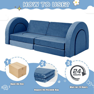 English Elm 14pcs Modular Foam Play Couch Set Convertible Toddler Fort Builder for Playrooms Blue T5880P493431